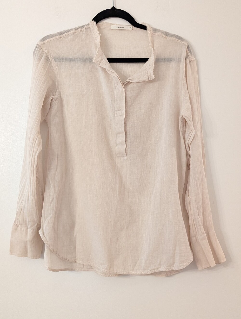 Lis Lareida size 38 Nura raw edge button up blouse shirt women’s beige